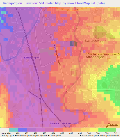 Kattaqo'rg'on,Uzbekistan Elevation Map