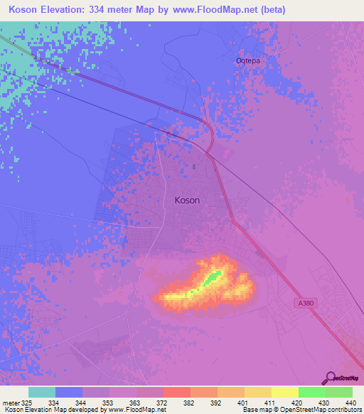 Koson,Uzbekistan Elevation Map