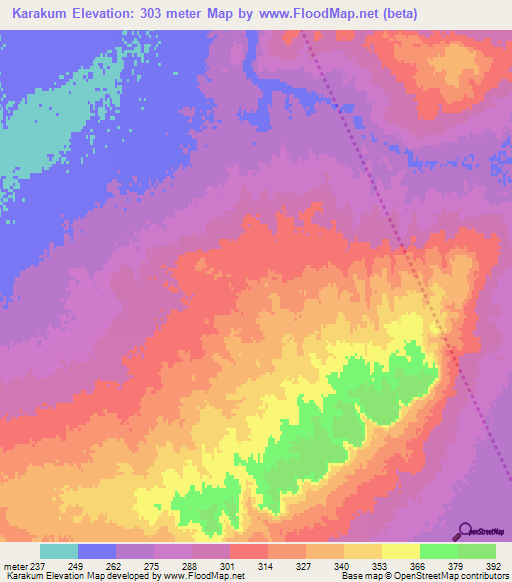 Karakum,Uzbekistan Elevation Map