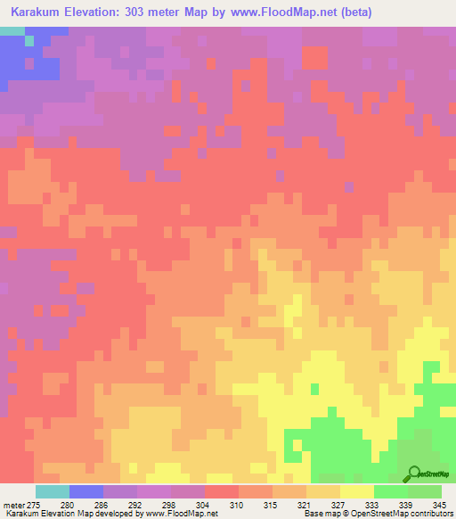 Karakum,Uzbekistan Elevation Map