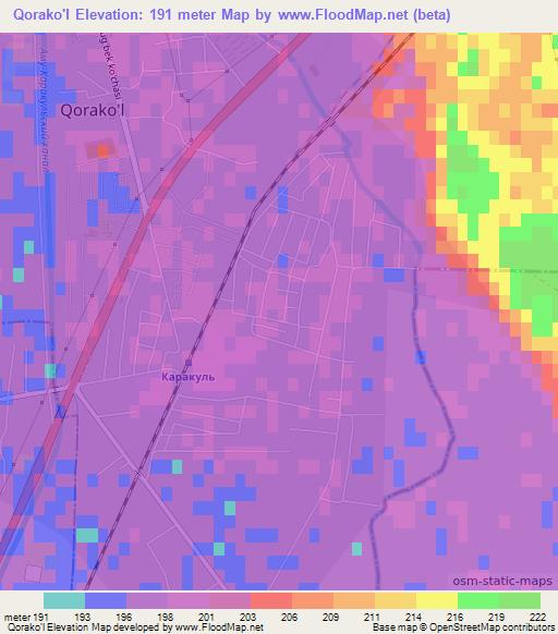 Qorako'l,Uzbekistan Elevation Map
