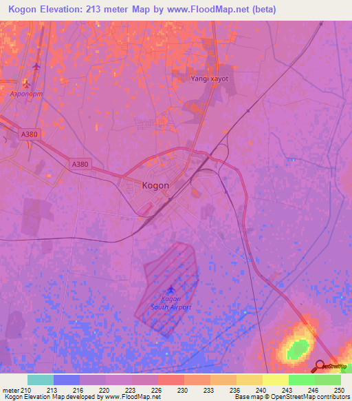 Kogon,Uzbekistan Elevation Map