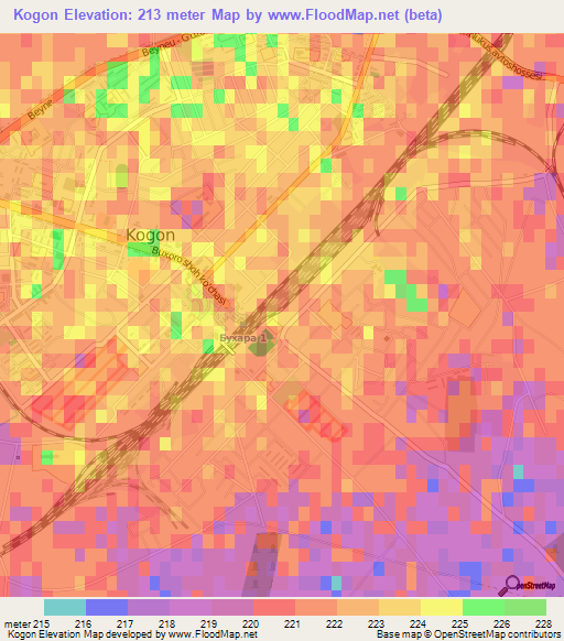 Kogon,Uzbekistan Elevation Map