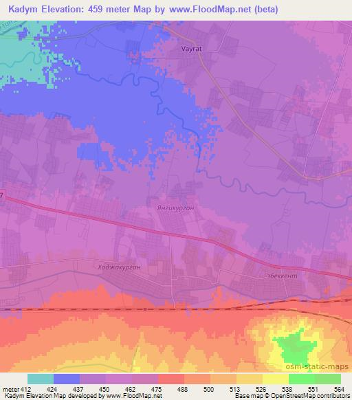 Kadym,Uzbekistan Elevation Map