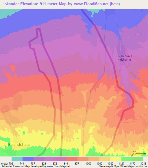 Iskander,Uzbekistan Elevation Map