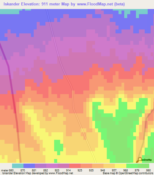 Iskander,Uzbekistan Elevation Map