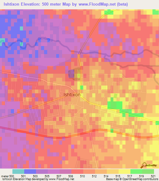 Ishtixon,Uzbekistan Elevation Map