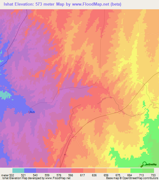 Ishat,Uzbekistan Elevation Map