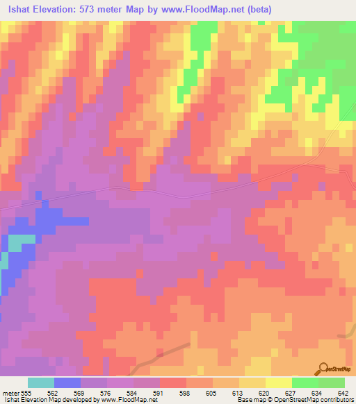 Ishat,Uzbekistan Elevation Map