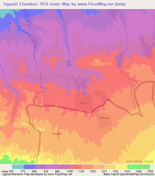 Irganali,Uzbekistan Elevation Map