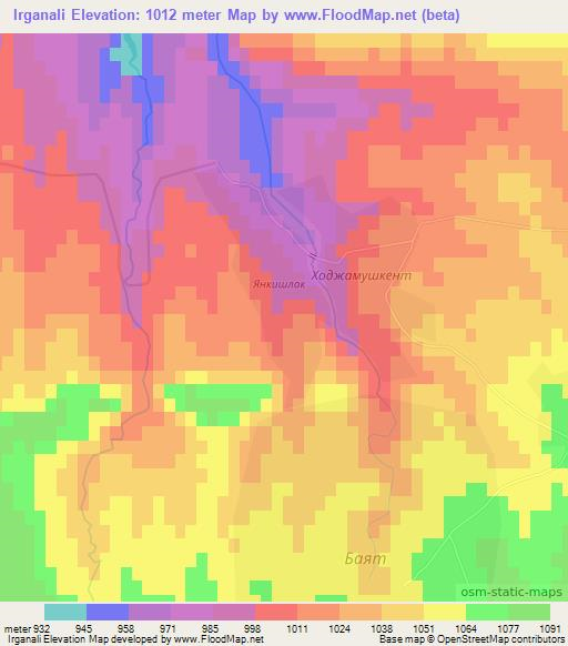 Irganali,Uzbekistan Elevation Map