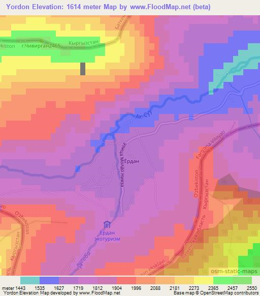 Yordon,Uzbekistan Elevation Map