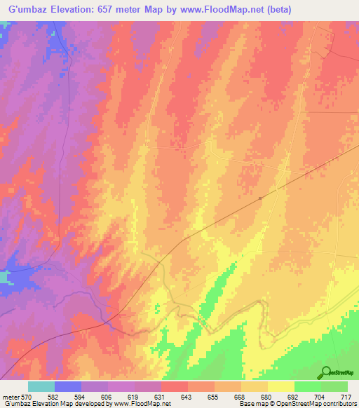 G'umbaz,Uzbekistan Elevation Map