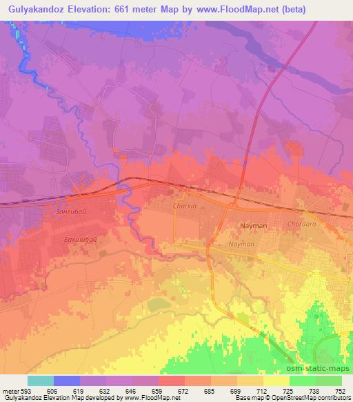 Gulyakandoz,Uzbekistan Elevation Map