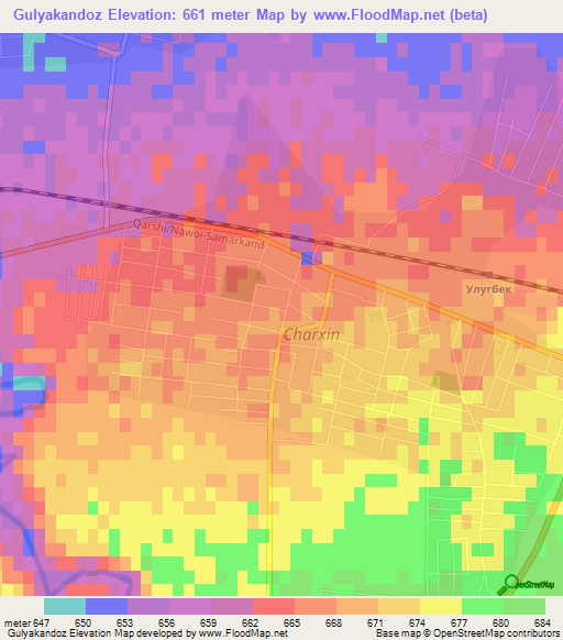 Gulyakandoz,Uzbekistan Elevation Map