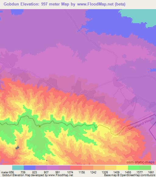 Gobdun,Uzbekistan Elevation Map