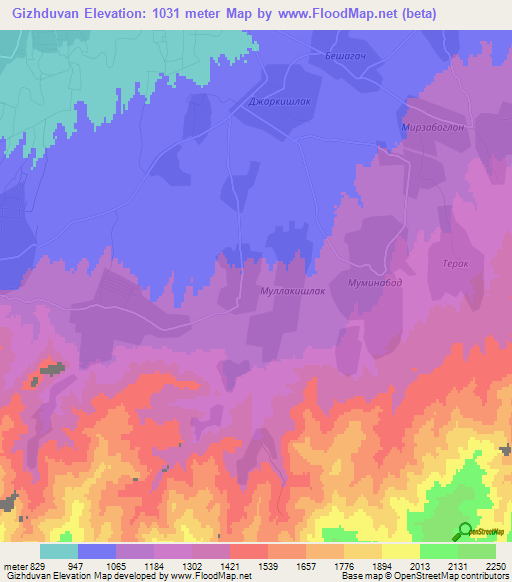 Gizhduvan,Uzbekistan Elevation Map