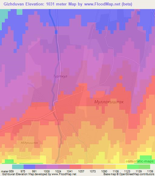Gizhduvan,Uzbekistan Elevation Map