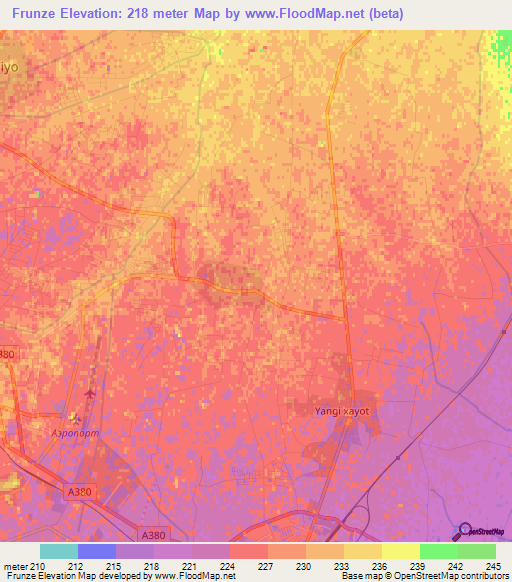 Frunze,Uzbekistan Elevation Map