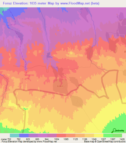 Foruz,Uzbekistan Elevation Map