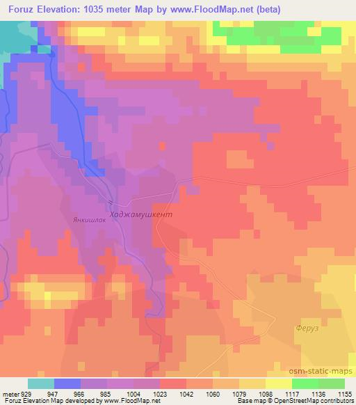Foruz,Uzbekistan Elevation Map