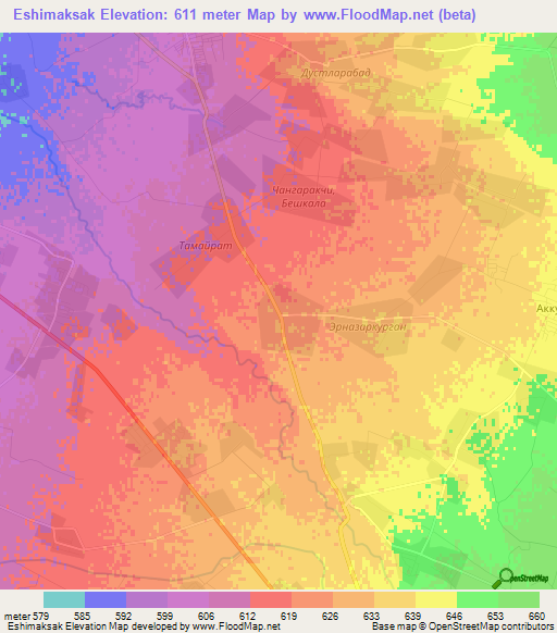 Eshimaksak,Uzbekistan Elevation Map