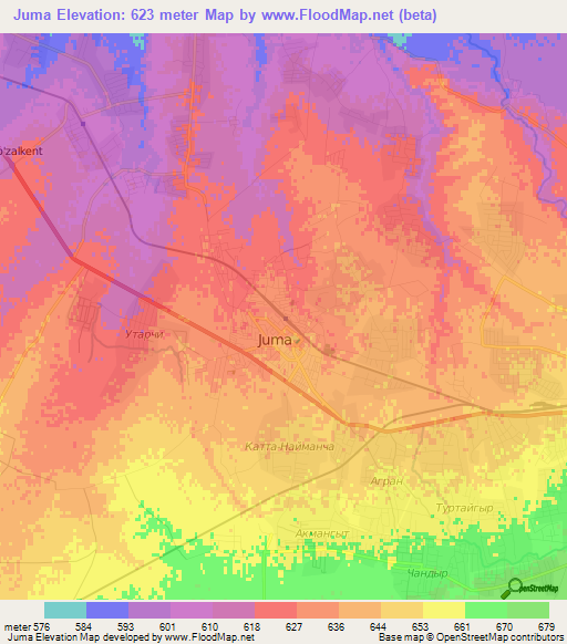 Juma,Uzbekistan Elevation Map