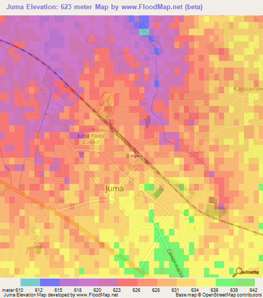 Juma,Uzbekistan Elevation Map