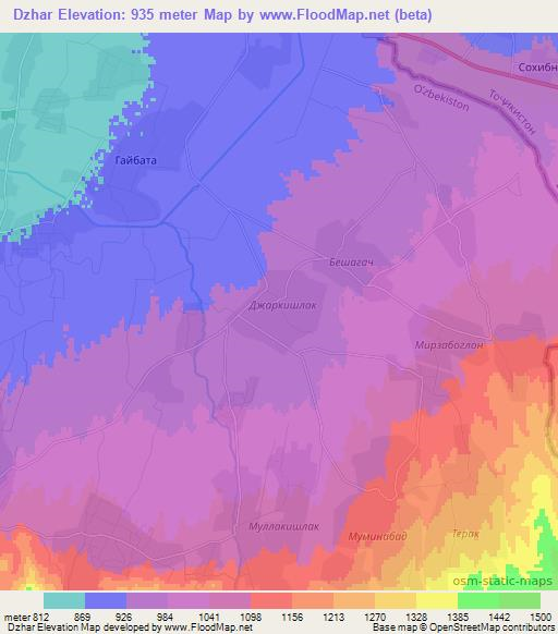 Dzhar,Uzbekistan Elevation Map