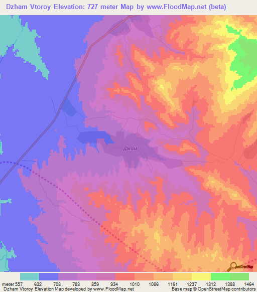 Dzham Vtoroy,Uzbekistan Elevation Map