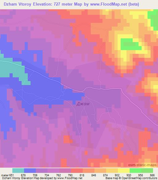 Dzham Vtoroy,Uzbekistan Elevation Map