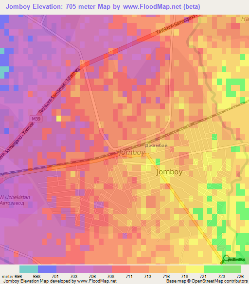 Jomboy,Uzbekistan Elevation Map