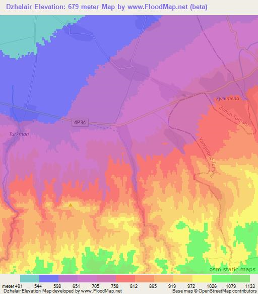 Dzhalair,Uzbekistan Elevation Map