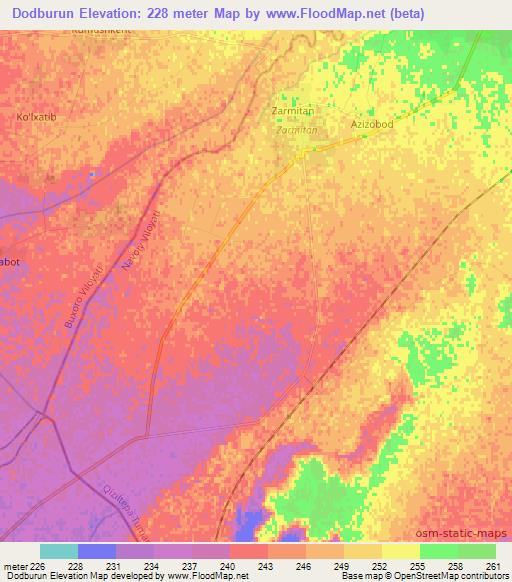 Dodburun,Uzbekistan Elevation Map