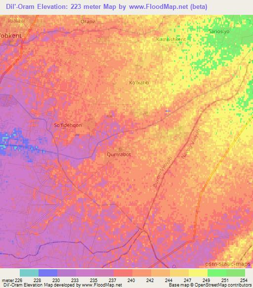 Dil'-Oram,Uzbekistan Elevation Map