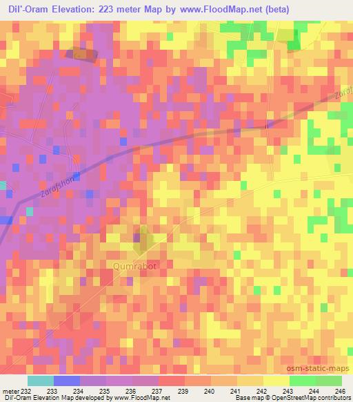 Dil'-Oram,Uzbekistan Elevation Map