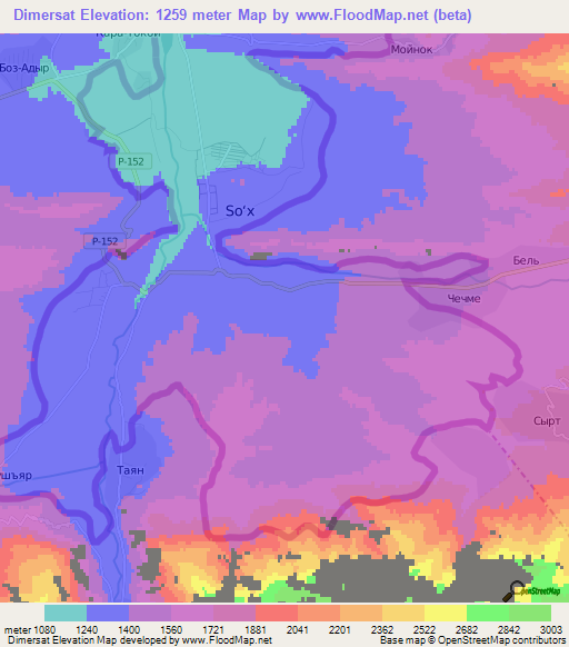 Dimersat,Uzbekistan Elevation Map