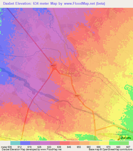 Daxbet,Uzbekistan Elevation Map