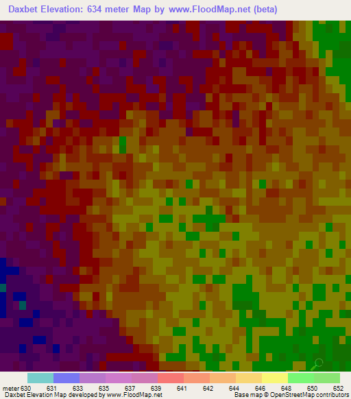 Daxbet,Uzbekistan Elevation Map