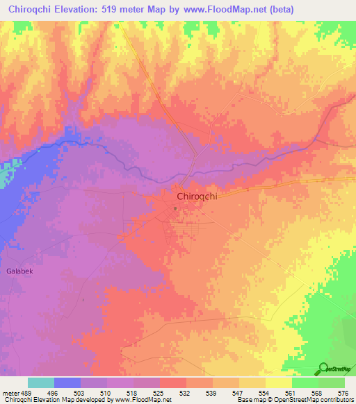 Chiroqchi,Uzbekistan Elevation Map