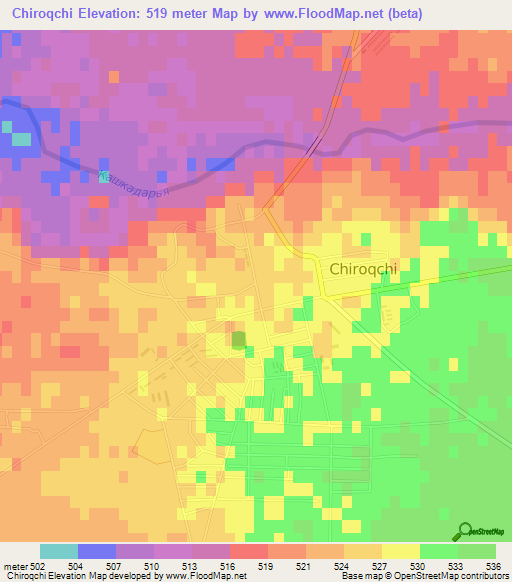 Chiroqchi,Uzbekistan Elevation Map