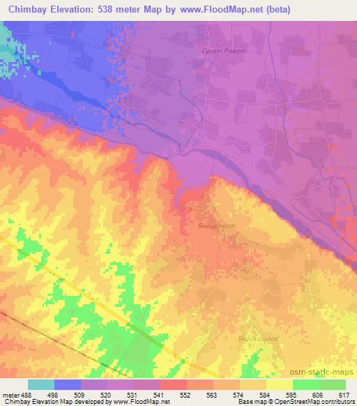 Chimbay,Uzbekistan Elevation Map