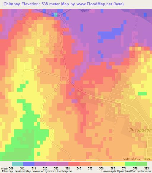 Chimbay,Uzbekistan Elevation Map