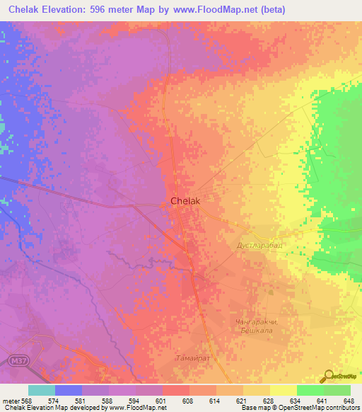 Chelak,Uzbekistan Elevation Map