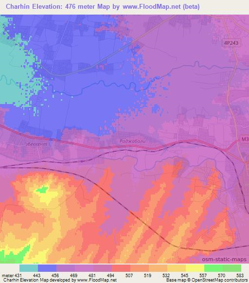 Charhin,Uzbekistan Elevation Map