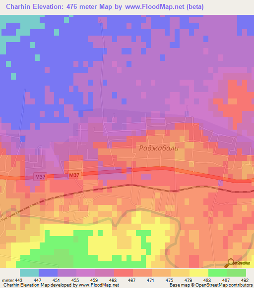 Charhin,Uzbekistan Elevation Map