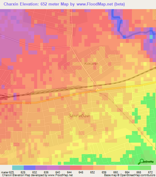 Charxin,Uzbekistan Elevation Map