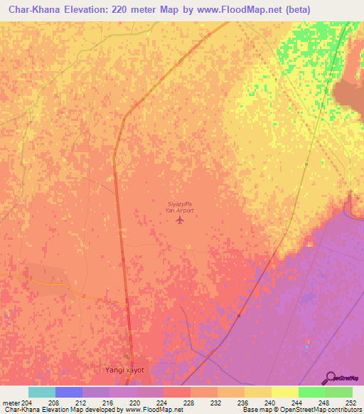 Char-Khana,Uzbekistan Elevation Map