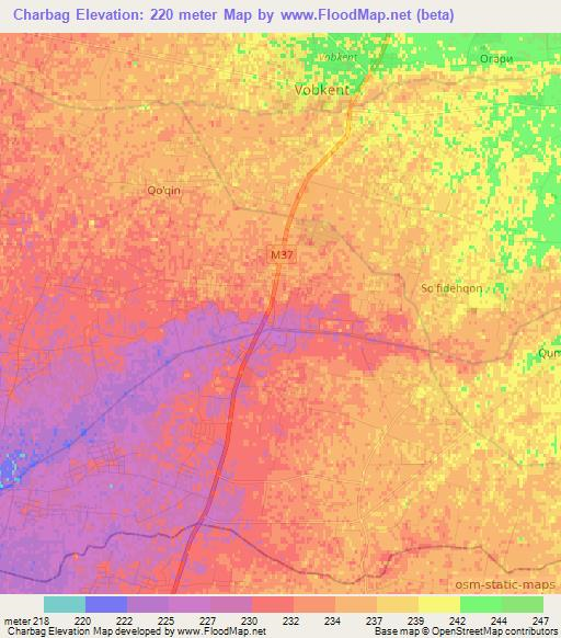 Charbag,Uzbekistan Elevation Map
