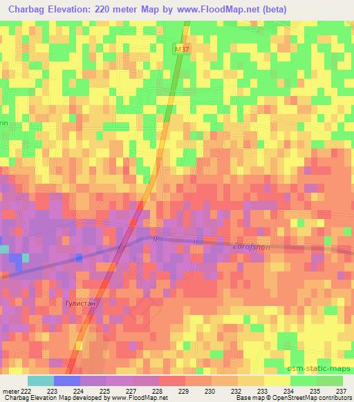 Charbag,Uzbekistan Elevation Map